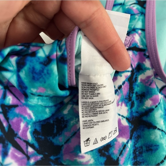 Speedo Girls Thin Strap One Piece Swimsuit Aqua/Purple Silicone Grippers Sz Med - Picture 9 of 10